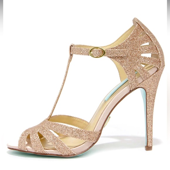 Blue by Betsey Johnson Tee Champagne Glitter Dress Stiletto Heels - Picture 1 of 9